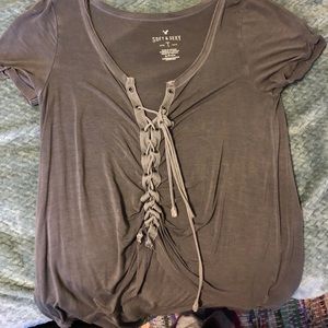 grey lace up t-shirt